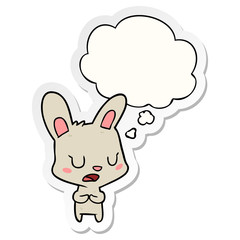 cartoon rabbit talking and thought bubble as a printed sticker