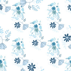 Vintage flowers in a new way. Stamens and leaves in a seamless pattern.