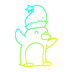 cold gradient line drawing cute cartoon christmas penguin