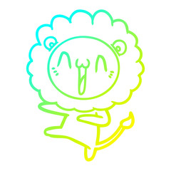 cold gradient line drawing happy cartoon lion