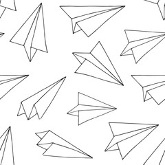 Seamless pattern with paper planes. Hand drawn sketch