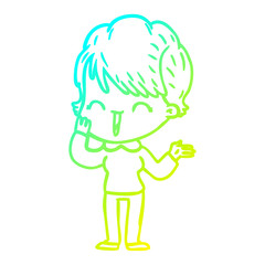 cold gradient line drawing cartoon laughing woman