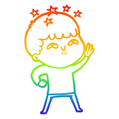 rainbow gradient line drawing cartoon amazed boy