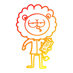 warm gradient line drawing cartoon bored lion manager