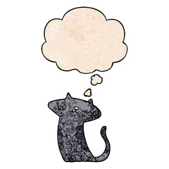 cartoon cat and thought bubble in grunge texture pattern style