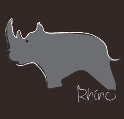 Rhino symbol, logo, sign cartoon art line design side view has word