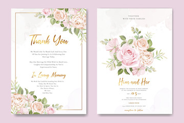 beautiful wedding invitation card with elegant floral and leaves template