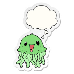 cartoon jellyfish and thought bubble as a printed sticker