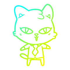 cold gradient line drawing cartoon cat