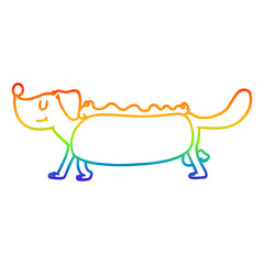 rainbow gradient line drawing cartoon hotdog