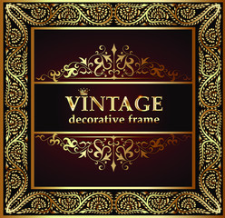 Illustration vintage background, elegant antiques, Victorian gold, floral ornament, baroque frame, beautiful invitation.
