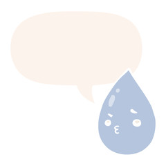 cartoon cute raindrop and speech bubble in retro style