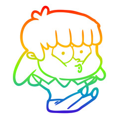 rainbow gradient line drawing cartoon whistling girl