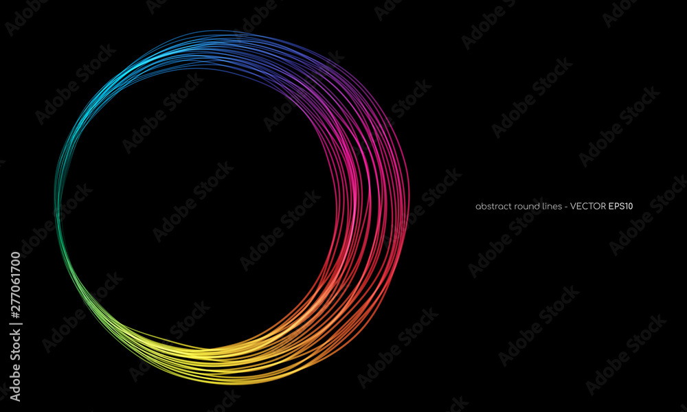Aufkleber Vector abstract circles lines round frame colorful rainbow isolated on black background with empty space for text