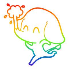 rainbow gradient line drawing cute cartoon elephant spouting water