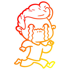 warm gradient line drawing cartoon man crying