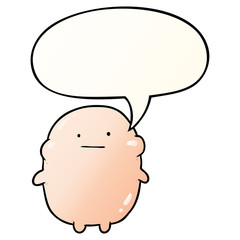 cute fat cartoon human and speech bubble in smooth gradient style