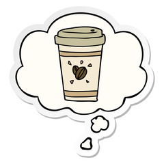 cartoon takeout coffee and thought bubble as a printed sticker