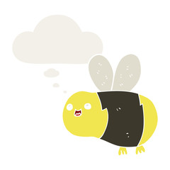 cartoon bee and thought bubble in retro style