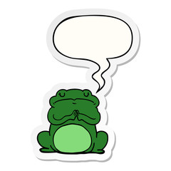 cartoon arrogant frog and speech bubble sticker