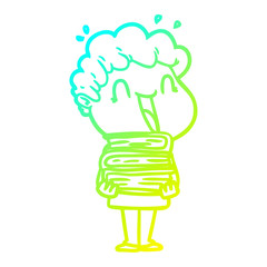 cold gradient line drawing cartoon happy man