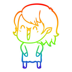 rainbow gradient line drawing cute cartoon happy vampire girl