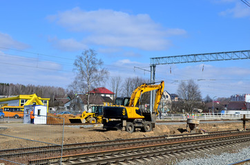 excavator on railway construction