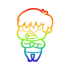 rainbow gradient line drawing worried cartoon boy