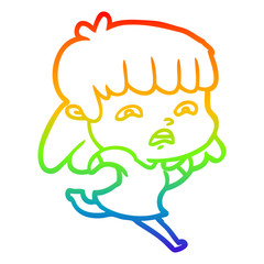 rainbow gradient line drawing cartoon worried woman