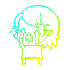 cold gradient line drawing cartoon crying vampire girl