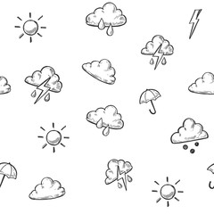 Seamless pattern with weather icons. Hand drawn sketch converted to vector