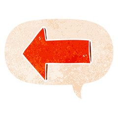 cartoon arrow and speech bubble in retro textured style