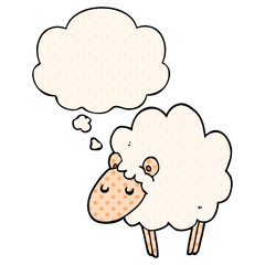 cartoon sheep and thought bubble in comic book style