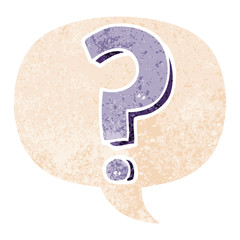 cartoon question mark and speech bubble in retro textured style