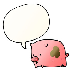 cartoon pig and speech bubble in smooth gradient style