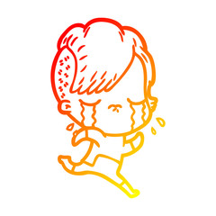 warm gradient line drawing cartoon crying girl wearing space clothes