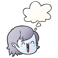 cartoon vampire girl face and thought bubble in smooth gradient style