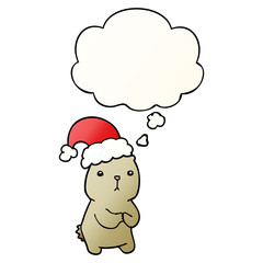 cartoon christmas bear worrying and thought bubble in smooth gradient style