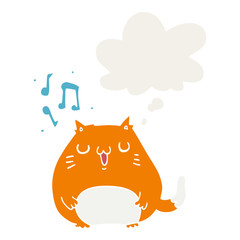cartoon cat singing and thought bubble in retro style