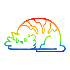 rainbow gradient line drawing cartoon sleepy cat