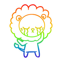 rainbow gradient line drawing crying cartoon lion