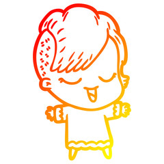 warm gradient line drawing happy cartoon girl