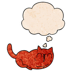 happy cartoon cat and thought bubble in grunge texture pattern style