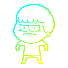 cold gradient line drawing cartoon annoyed man