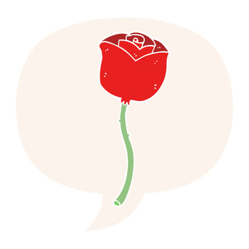 cartoon rose and speech bubble in retro style