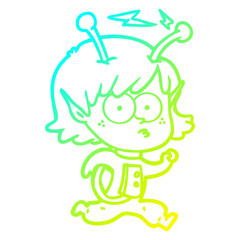 cold gradient line drawing cartoon alien girl