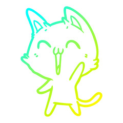 cold gradient line drawing happy cartoon cat meowing