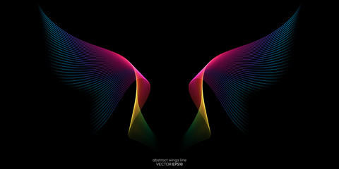 Abstract symmetry wings line rainbow colorful isolated on black background. Vector illustration.