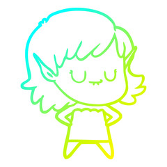 cold gradient line drawing happy cartoon elf girl