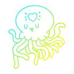 cold gradient line drawing cartoon jellyfish in love